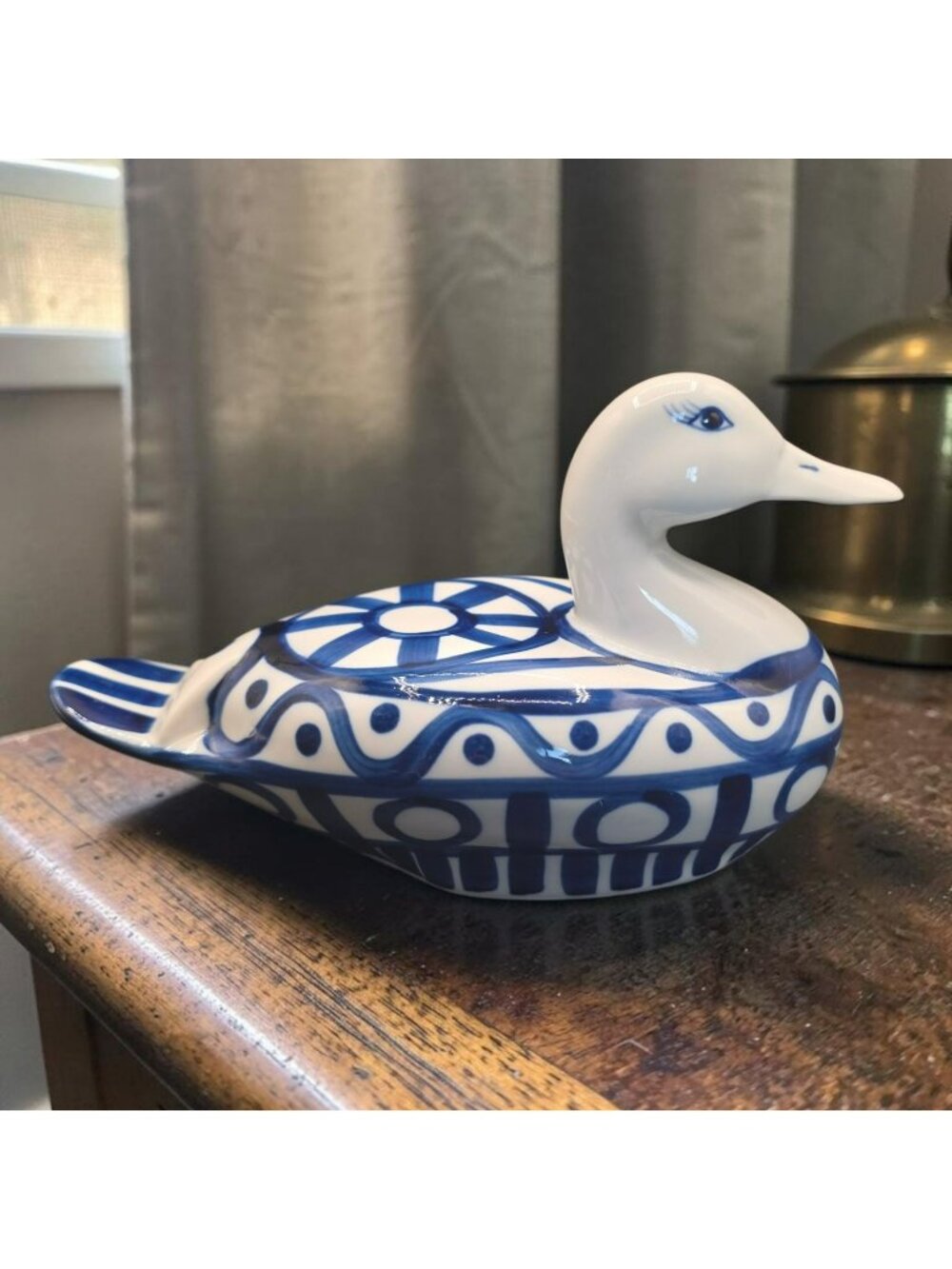 Vintage Dansk Blue & White Ceramic Duck Trinket Dish 9.5"x4.5"x5.25" Decorative